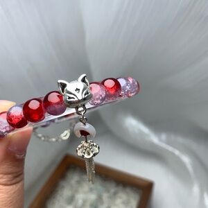 Red and Purple Beaded Bracelet with Fox Charm